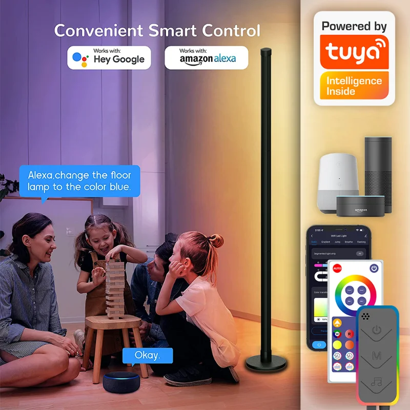 

WIFI Intelligent LED Floor Lamp Round Base RGBIC Corner Light with Remote Control App Dimmable for Bedroom Game Room Living Room