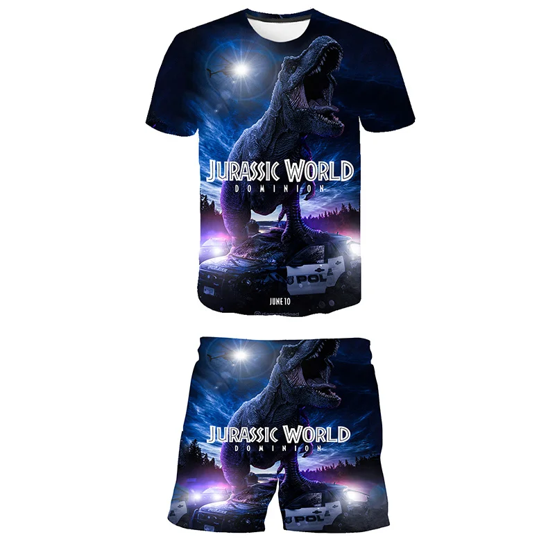 

Boys Girls Clothing Sets Clothes Jurassic World Dominion Dinosaur Cartoon Animals 3D T shirt Pants Kids Suit Children Clothing
