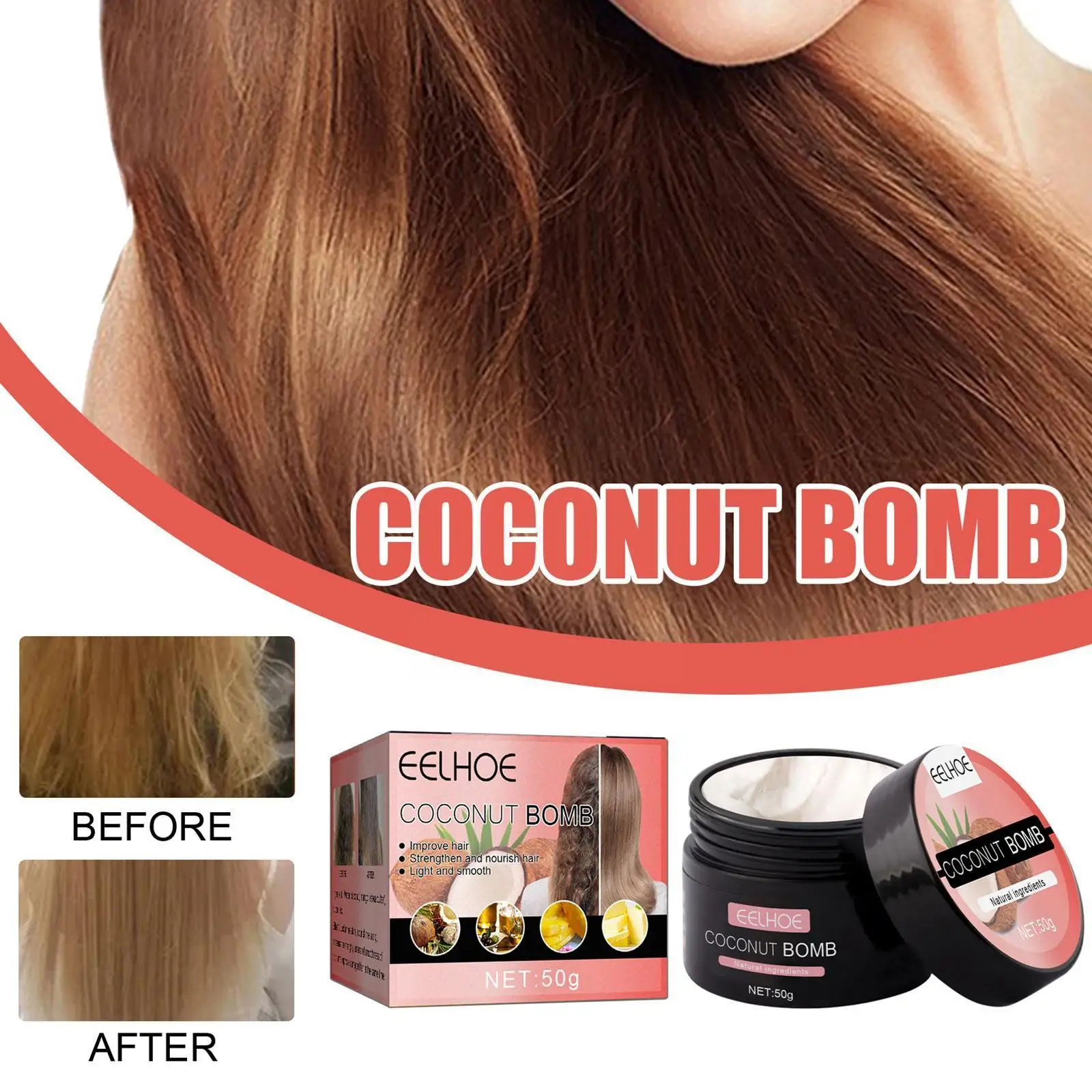 

Coconut Bomb Nourishing Hair Mask Nutrition Infusing Repairs Hair Nourish Hair Essential Oil for Dry Hair Dropship Hair Car H7T0