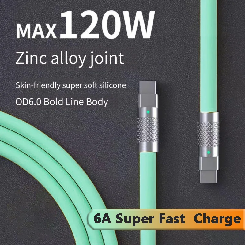 

120w 6a Super Fast Charge PD Type C Liquid Silicone Cable Quick Charge 1M 2M Usb Cable Usb C To C Charger Cable Free shipping