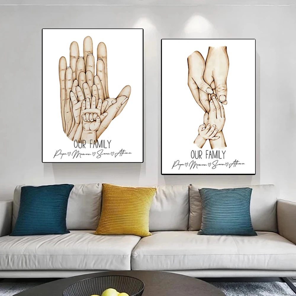

Personalized Family Hand Poster Custom Gift Canvas Painting Abstract Art Print Wall Picture Minimalist for Living Room Decor