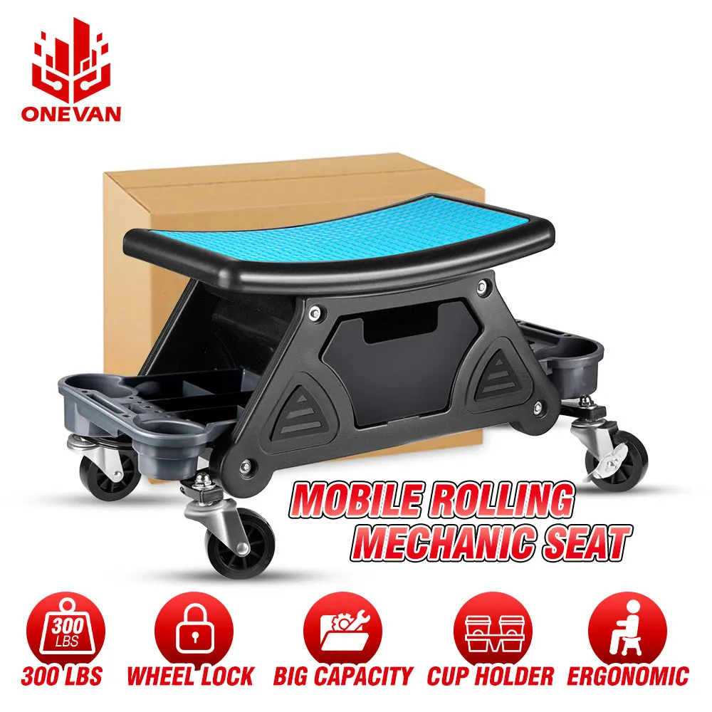 

ONEVAN 300LBS Rolling Mechanic Stool Seat Big Capacity Auto Detailing Creeper Stool for Car Repair Car Wash Car Polish