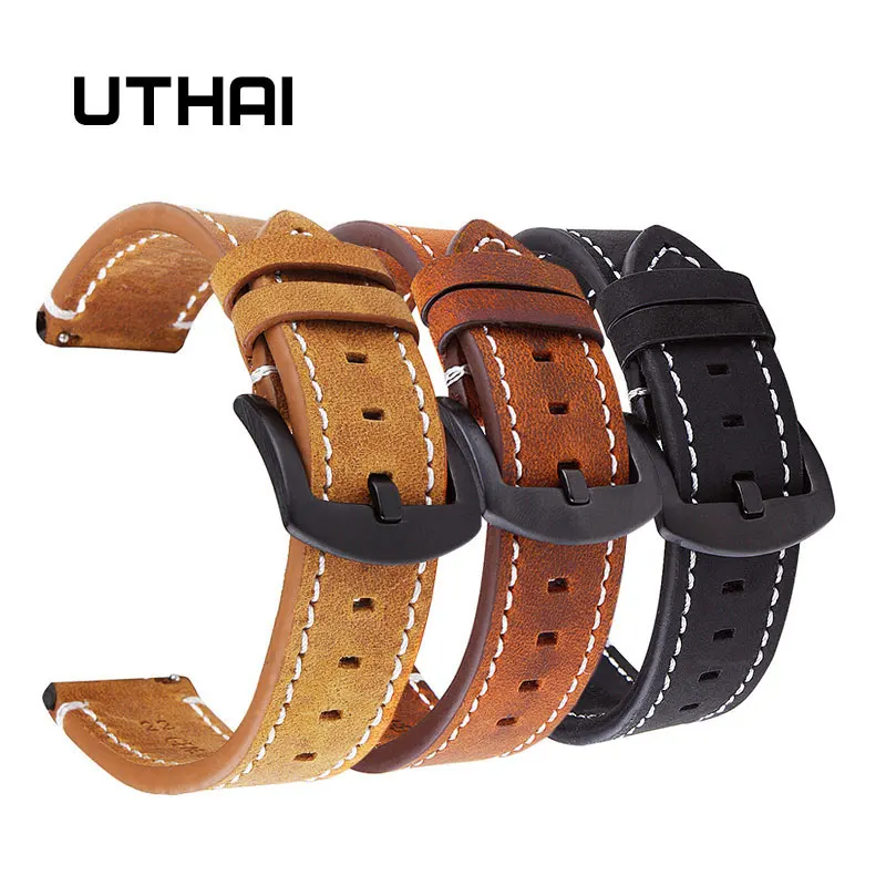 UTHAI P18 Geniune High-end retro pulseiras de couro de bezerro18mm 20mm 22mm pulseira de relógio para Samsung pulseira de relógio para Huawei Watch
