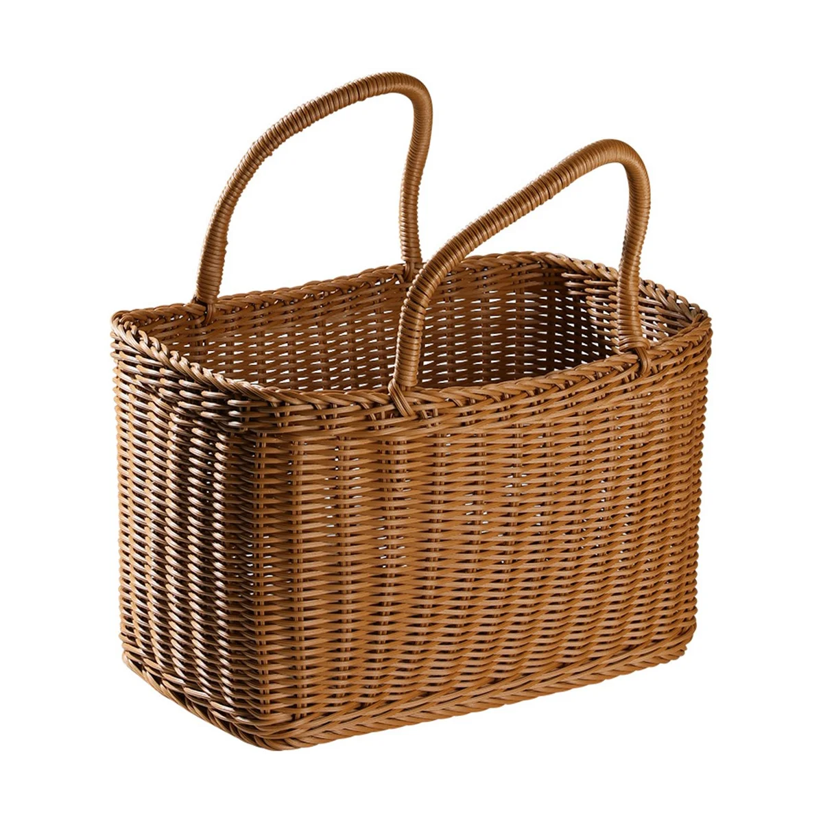 

Basket Woven Wicker Baskets Picnic Handle Storage Rattan Market Flower Handles Straw Fruit Gift Shopping Hand Tote