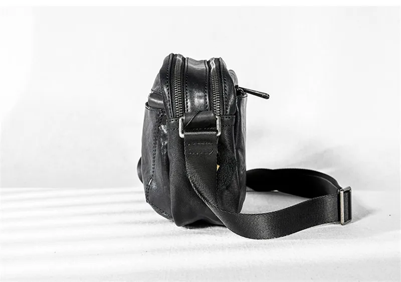 Casual designer genuine leather stitching men's black crossbody bag outdoor fashion high quality real cowhide teens shoulder bag