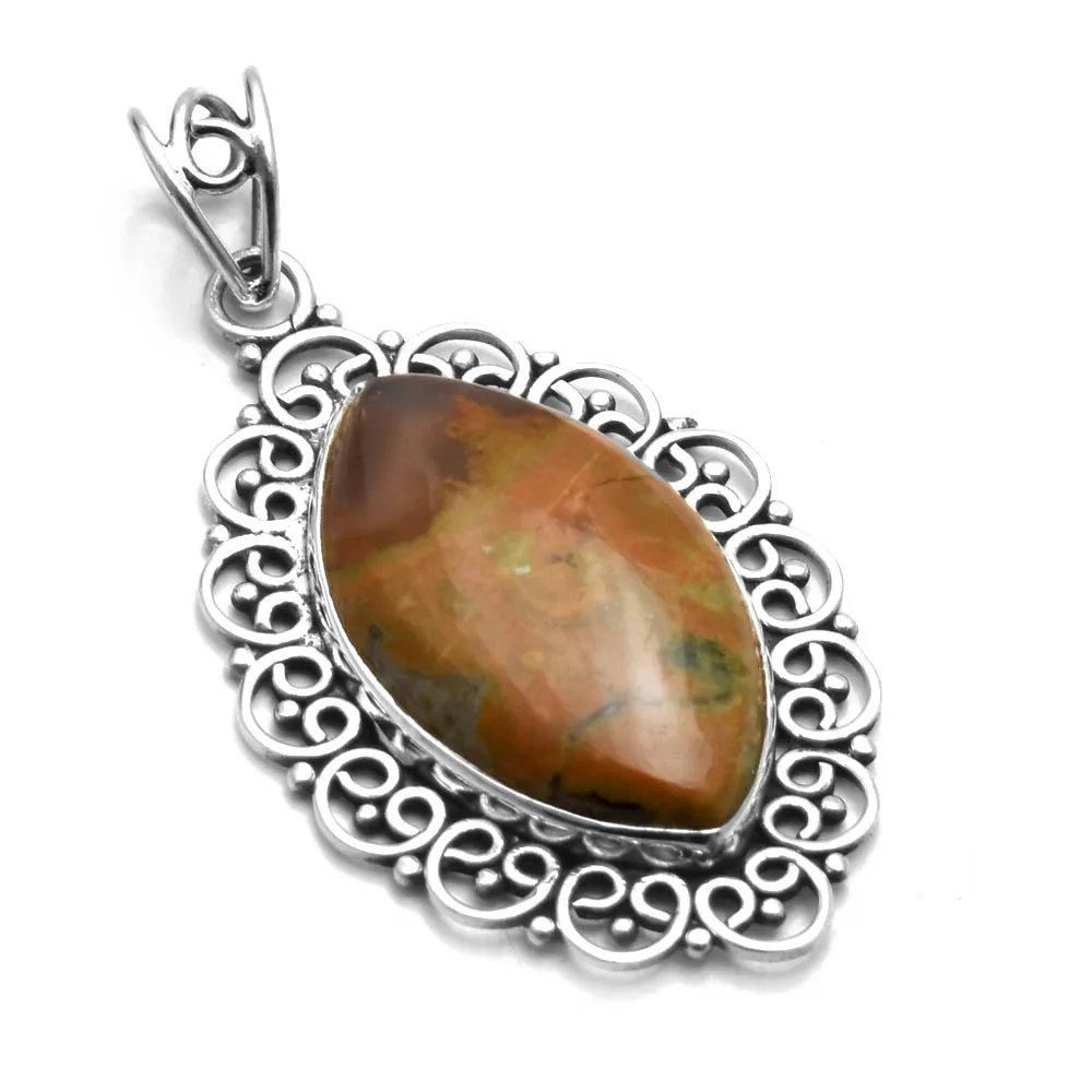 

Genuine Rhyolite Pendant 925 Sterling Silver, Women Hand Made Fine Jewelry Gift 45 mm, AP8462