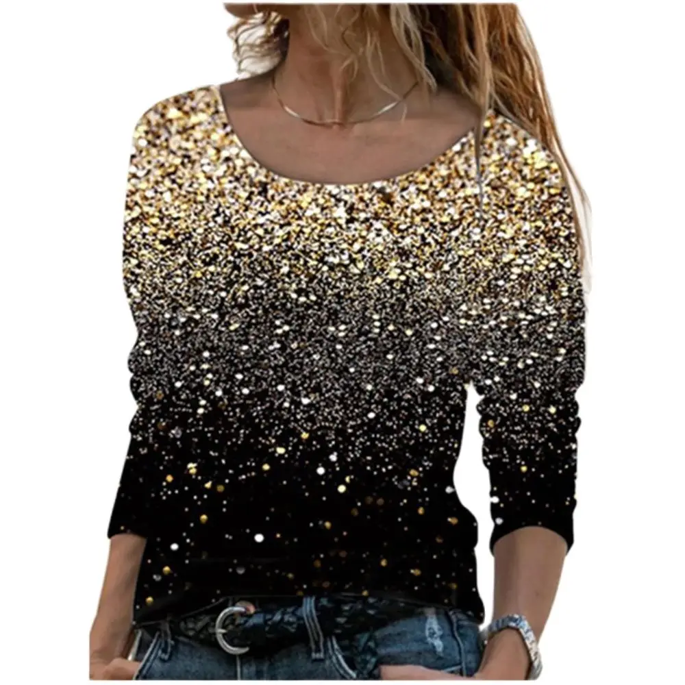 

2022 tie dye gradient o-neck fashion female casual print tops female long sleeve sexy loose shirt plus size street clothes