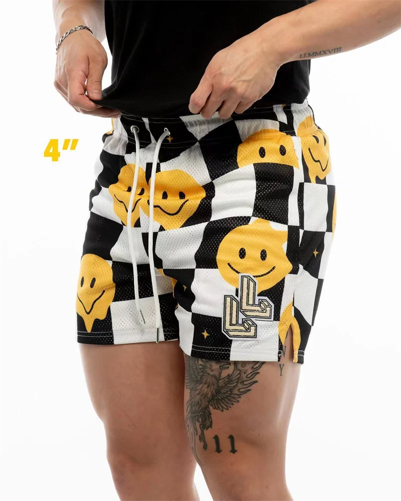 

2023 new men's casual pants smiley printed logo men's shorts quick dry mesh fitness breathable sports pants