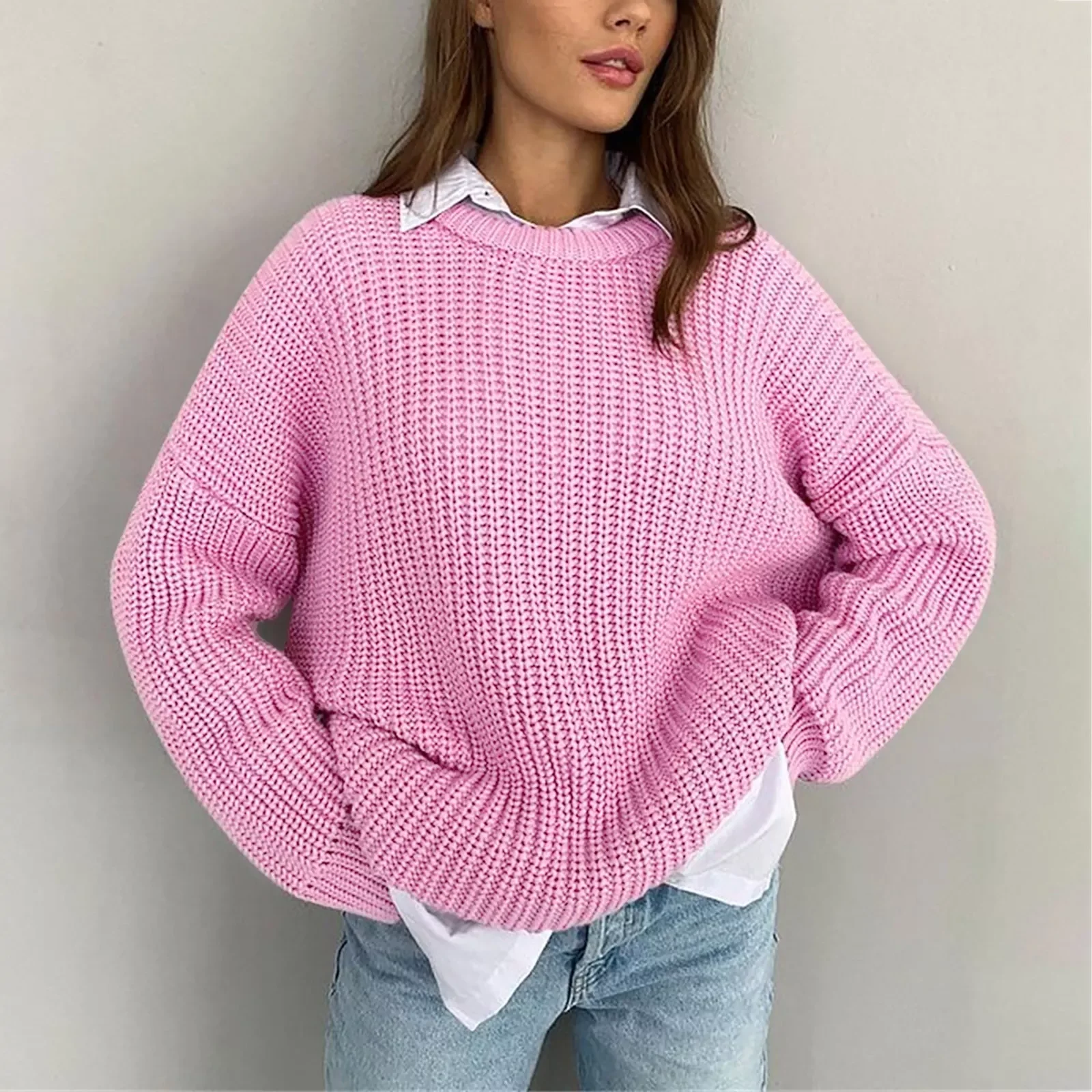 

Solid Color Sweaters For Women Fashion 2022 Loose Sweater Autumn Pullovers For Winter Women Warm Sweater #T2G