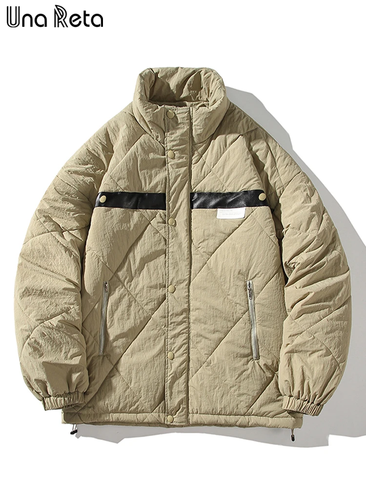 Una Reta Argyle Men's Jacket Streetwear Casual Winter Jacket Hip Hop Cotton Coat Long Sleeve Couple Parkas