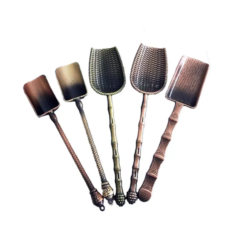 

Retro Bronze Chinese Tea Spoons Copper Green Tea Scoop Spoon Tea Leaves Chooser Holder Chinese Kongfu Tea Tools Accessories