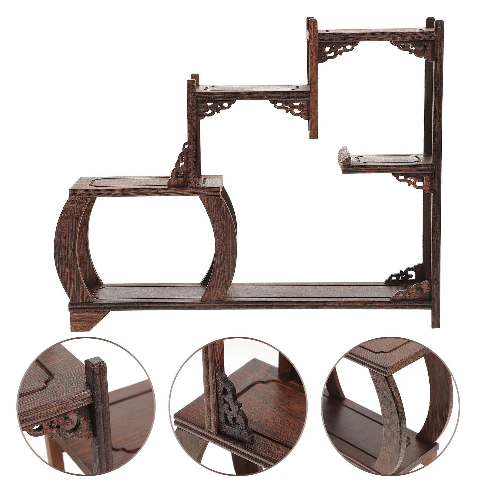 

Retro Vase Statuette Curio Stand Wood Display Storage Rack Wooden Crafts Holder Shelf