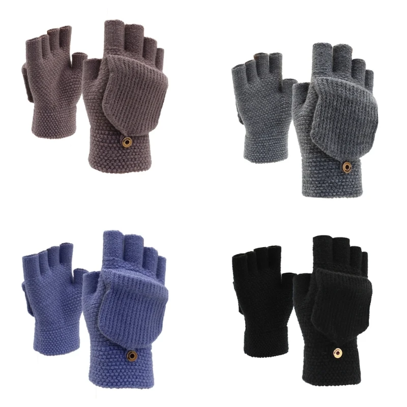 

Перчатки без пальцев, зимние перчатки с откидной крышкой, шерстяные вязаные перчатки-трансформеры для сенсорного экрана