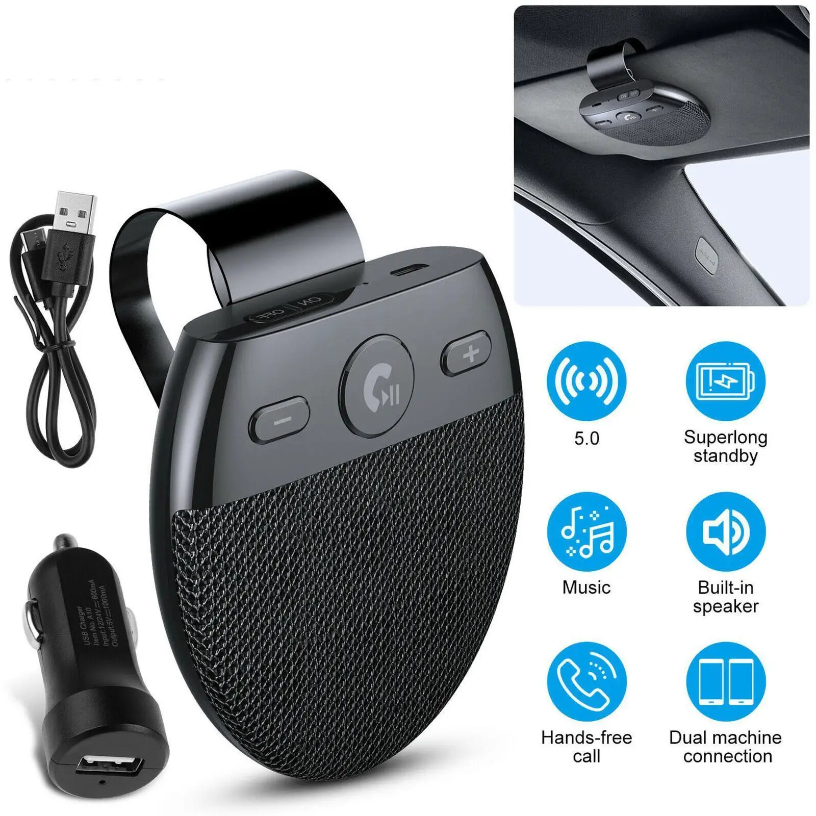 

Wireless Bluetooth 5.0 Car Kit Handsfree Speaker Audio Adapter Noise Cancellation Support Siri Voice Control For IPhone J3M0