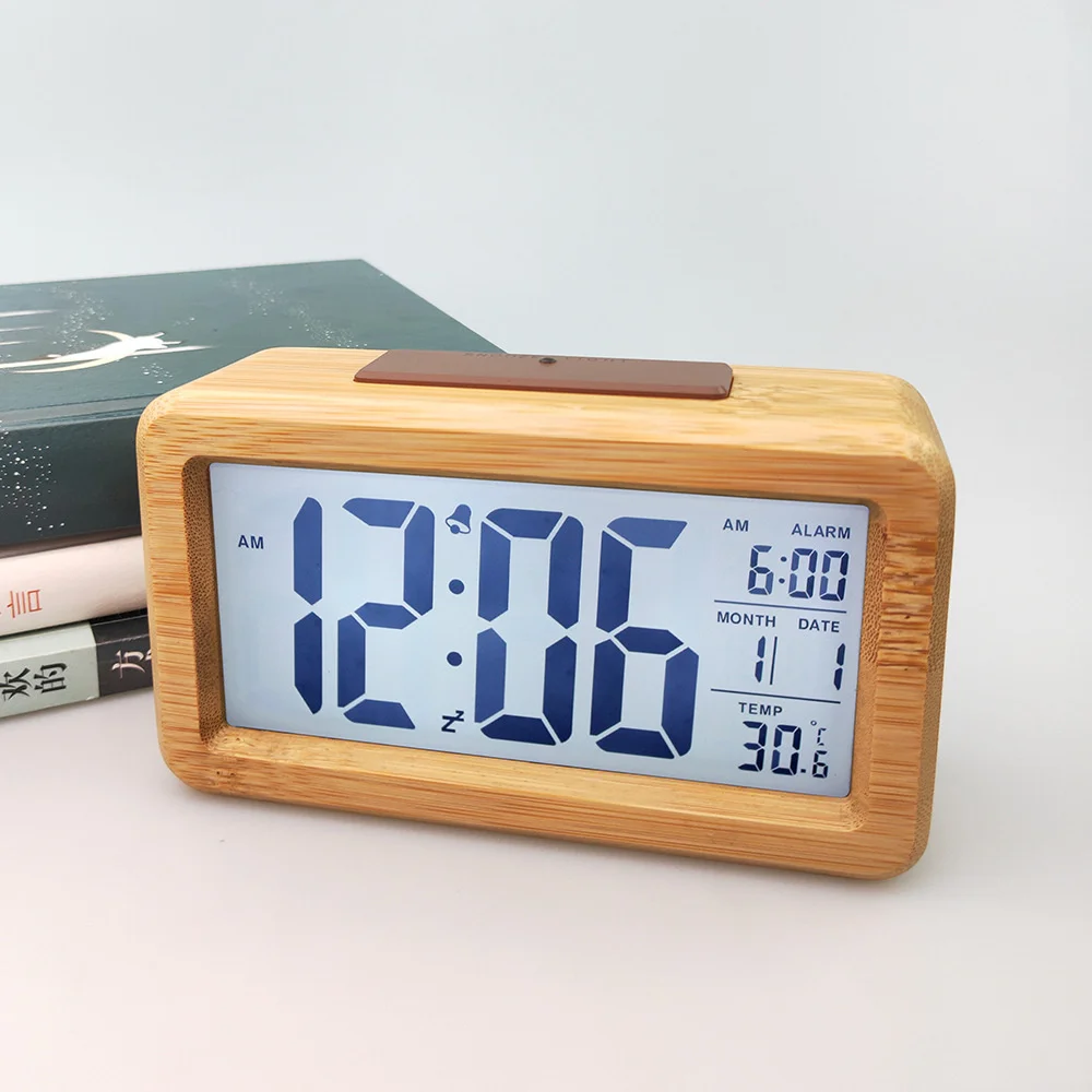 

Fashion Wood Clock Digital Electronic Clocks Bedroom Decoration Wooden 12/24 Hour Date Temperature Display Snooze Alarm Clock