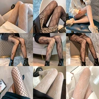 sexy black silk pantyhose letter bow womens large size temptation hollow perspective fishnet bottoming socks lolita nylon