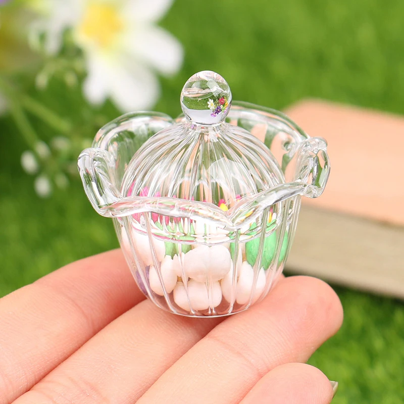 

1 Set 1:12 Dollhouse Miniature Glass Bowl W/Lid Fruit Bowl Salad Bowl Candy Bowl Kitchen Decor Toy