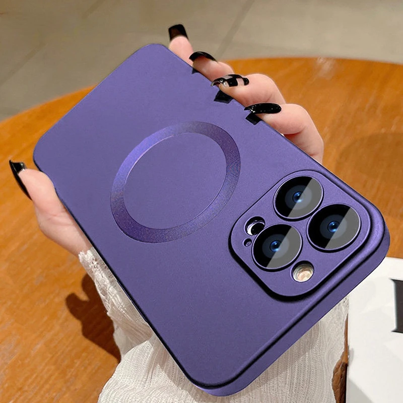 

For Magsafe Magnetic Wireless Charger Case for iPhone 14 13 12 11 Pro Max Plus Luxury Matte Silicone Glass Lens Shockproof Cover