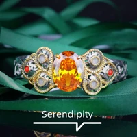 vintage yellow high carbon diamond bracelet silver color luxury sparkling crystal bracelet for women wedding party fine jewelry