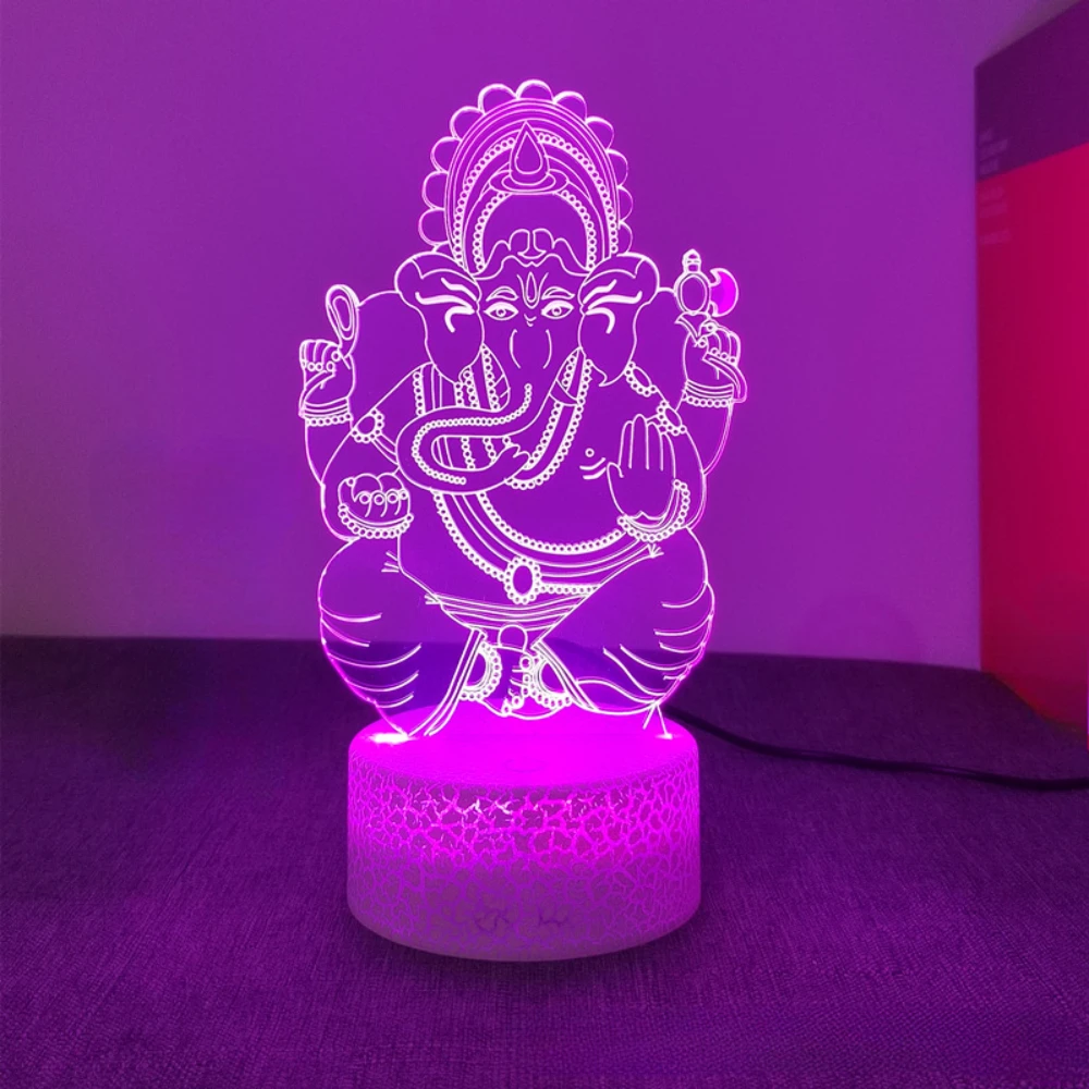 Ночная фигурка Ганеши сенсорная 7-цветная меняющая цвет 3D ночник украшение для