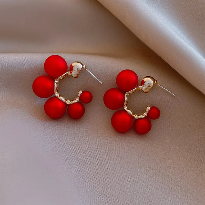 

S925 Silver Needle Red Bell Earrings Red Earrings Women's Korean Temperament Net Red TikTok Earrings Women's Explosive Earrings