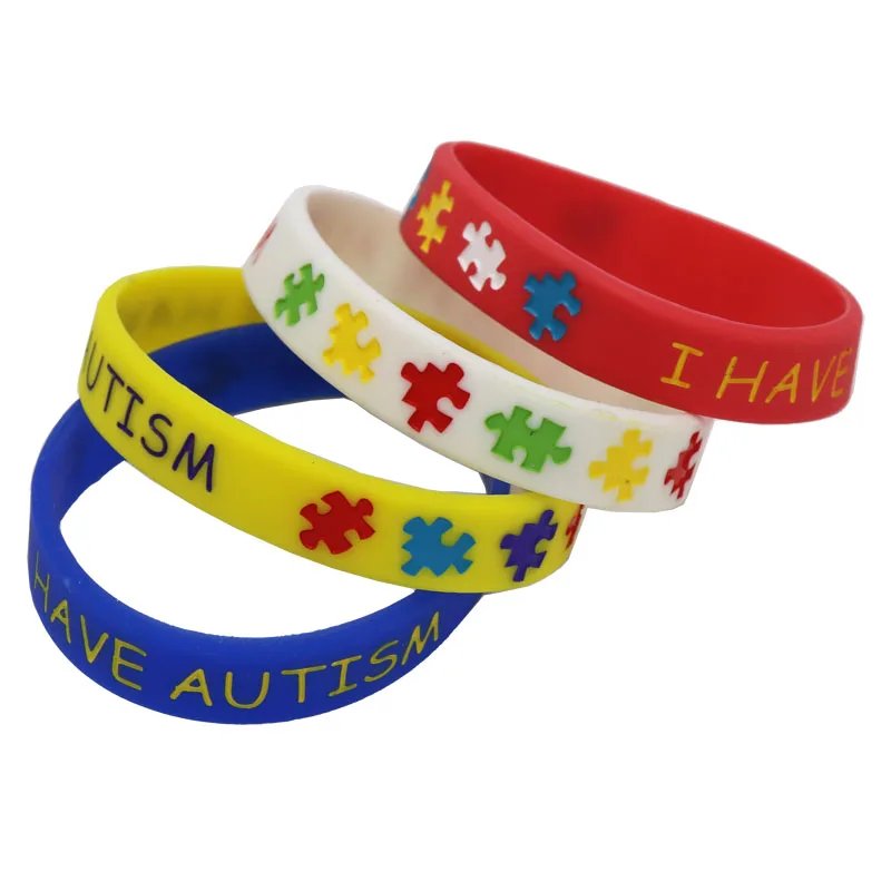 

4Pcs I Have Autism Puzzle Silicone Bracelets&Bangles Medical Alert Daily Reminder Colourful Letter Wristbands Kids Size SH086