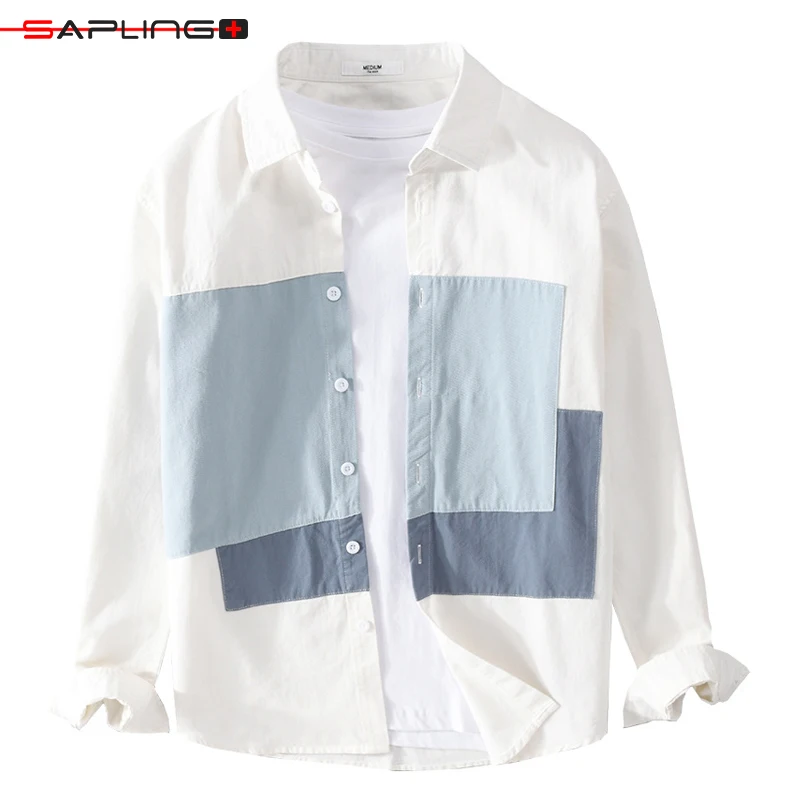

Spring Men's Stitching Shirts Fashion Casual Long-sleeves Male Shirts High Quality Harajuku Mens Cotton Shirt Camisas De Hombre