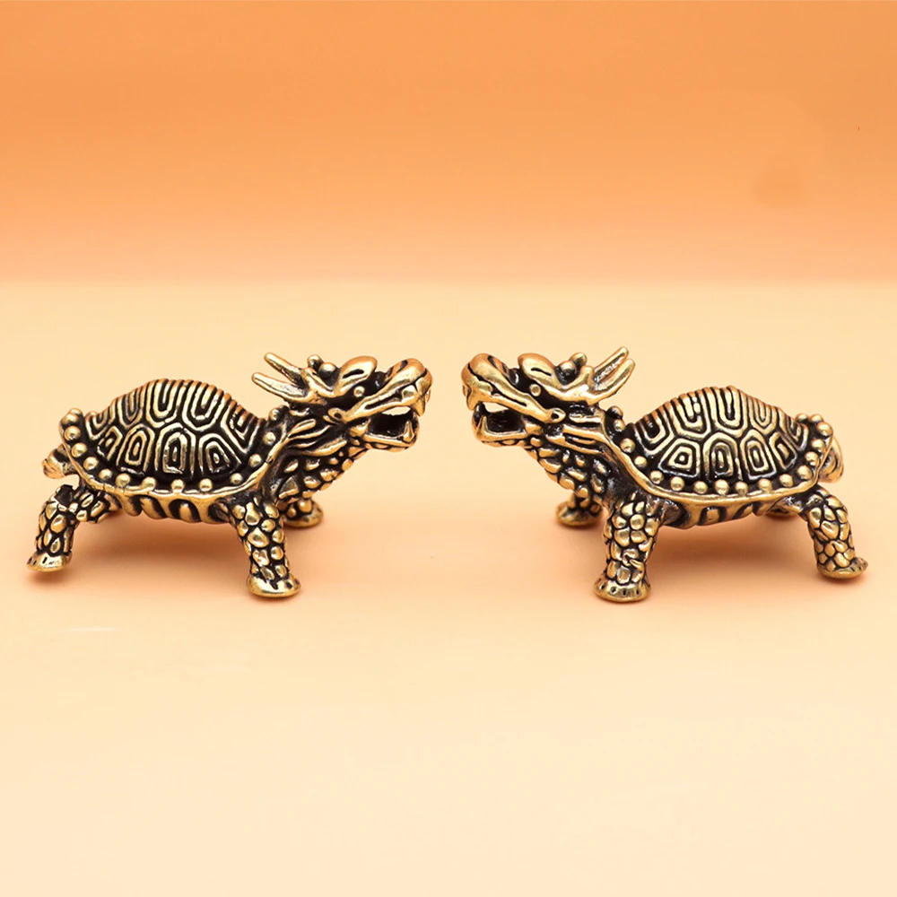 

Chinese Feng Shui Brass Mini Dragon Turtle Decor, Sculpture Collectibles for Avoiding Evil Keeping Peace Gift