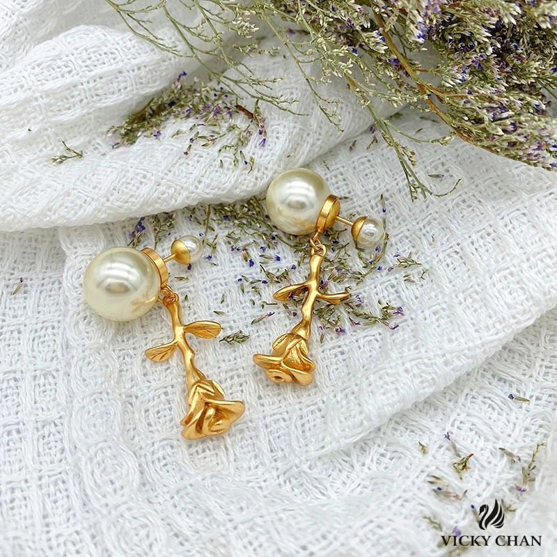 

925 Silver Plated Gold Retro Style Pearl Earrings European and American Elegant Women's Fashion Brand Jewelry Gift