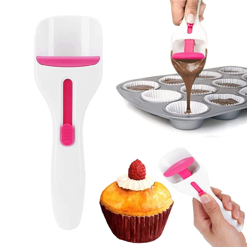 

1PC Cake Batter Scoop Can Push Labor-saving Cupcake Spoon Cake Batter Distribution Liquid Chocolate Sauce Batter Measuring Spoon