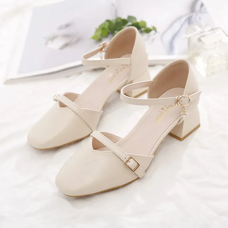 Женские классические туфли высокого качества на весну и лето квадратном каблуке