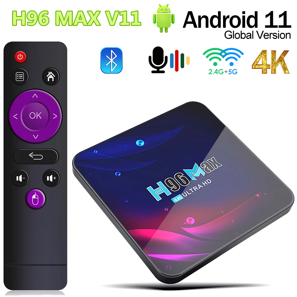 

H96 MAX V11 Smart TV BOX Android 11.0 RK3318 Rockchip 2G16G 4G 32G 64G TVBox BT 3D 2.4G 5G WIFI 4K HDR Media Player Set Top Box