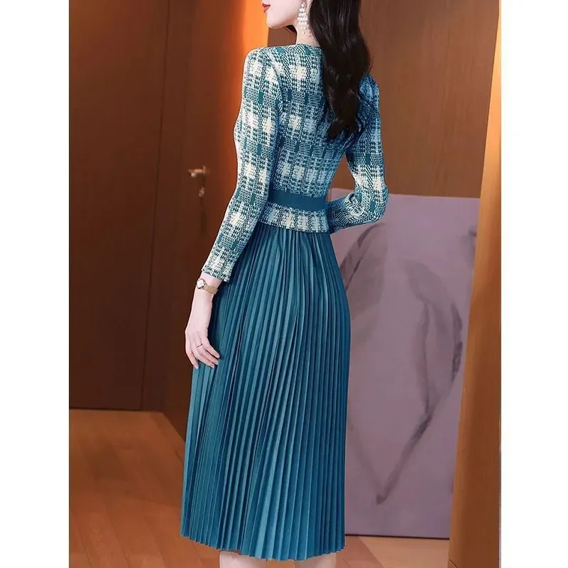 Платье женское из двух частей с длинным рукавом Модный плиссированный сарафан в