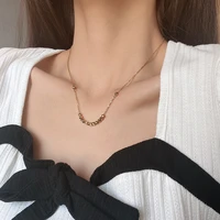 2022 korean fashion gold titanium steel chain geometric bead pendant necklace for womens jewelry wedding party gifts