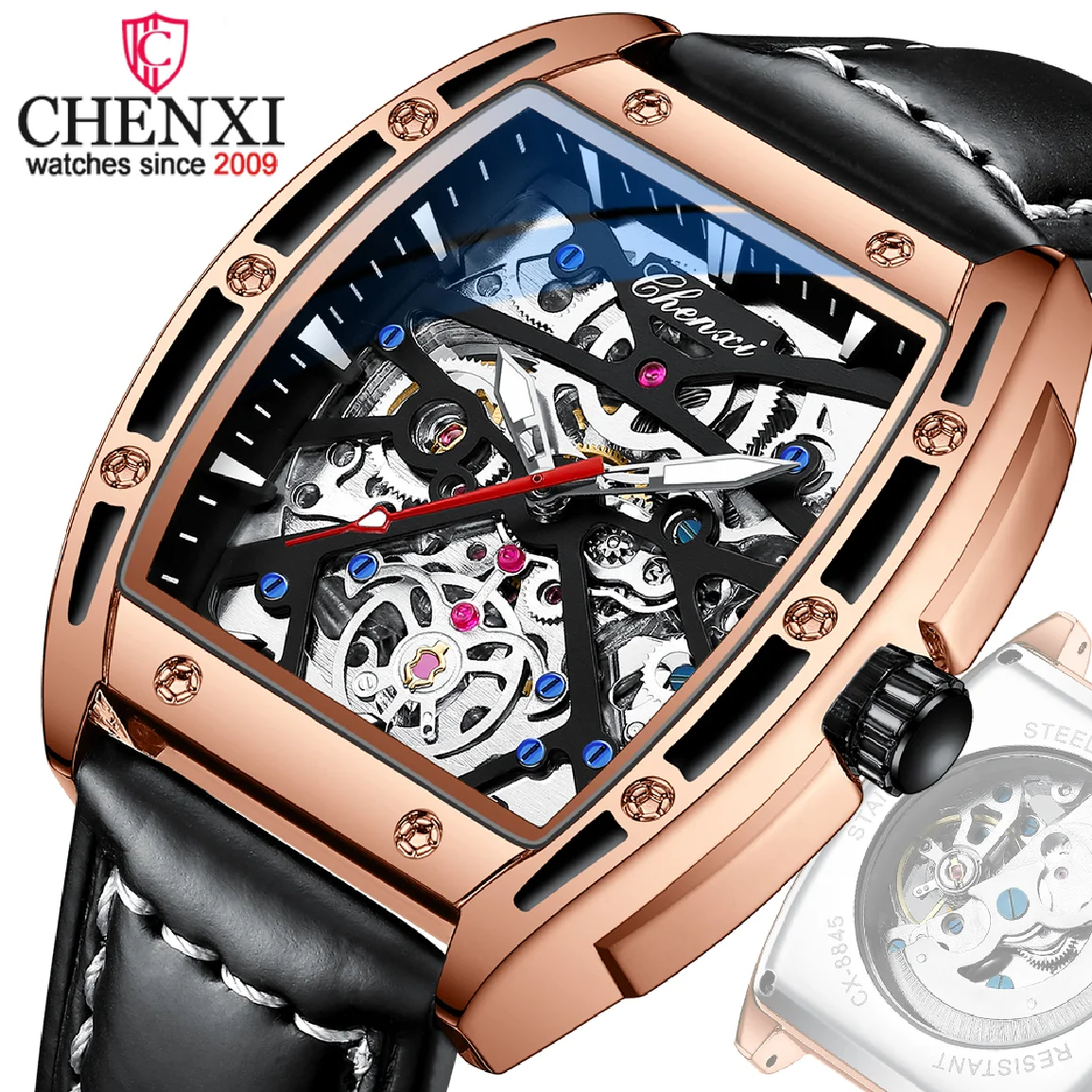 

Часы наручные CHENXI Мужские механические, роскошные брендовые деловые водонепроницаемые светящиеся автоматические с турбийоном