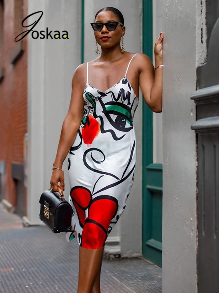 

Joskaa Printed Spaghetti Strap Sleeveless Bodycon Y2k Dress Sexy Backless Midi Dress Women Streetwear Fall 2021 Party Clubwear