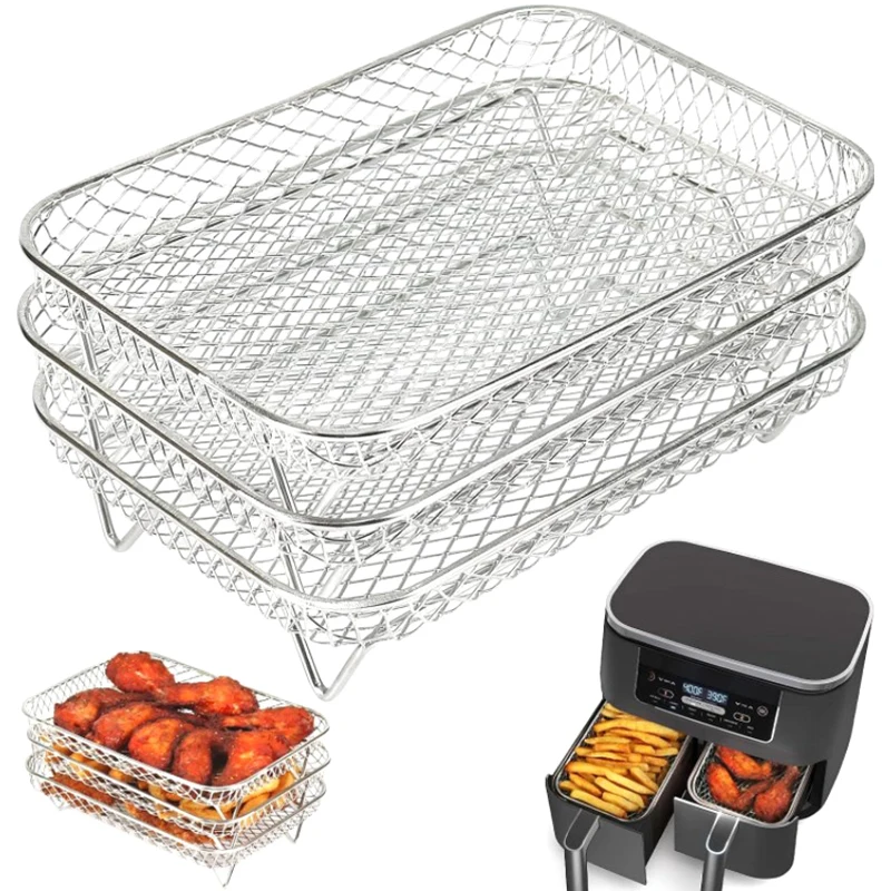 3-уровневая стойка для фритюрницы Штабелируемая подставка гриля из нержавеющей