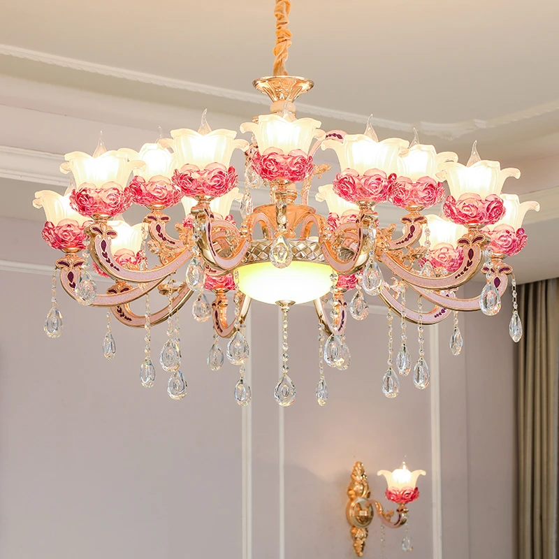 

Modern LED Flower Crystal chandelier Lights For Living Room Light Ceiling Fixture Indoor Pendant Lamp With Lampshade