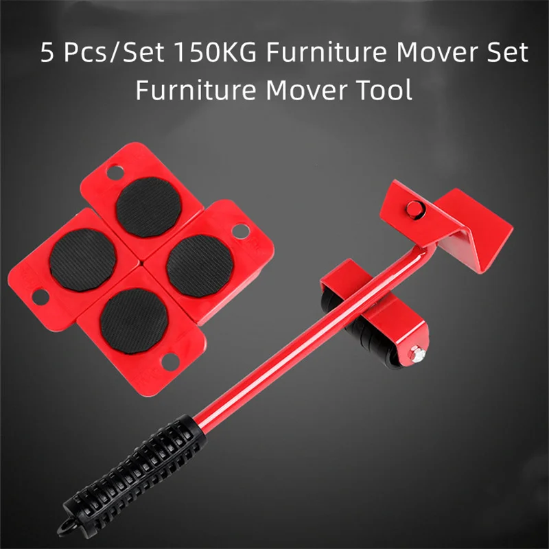 

5 Pcs/Set 150KG Furniture Mover Set Furniture Mover Tool Transport Lifter Heavy Stuffs Moving Wheel Roller Bar 4 Wheeled Hand