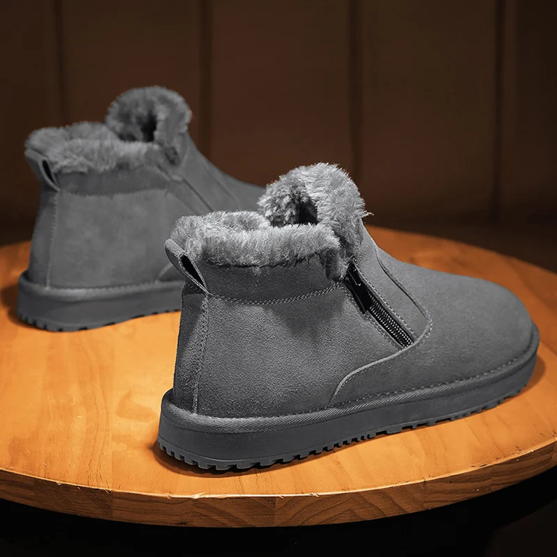 

Men Snow Boots Genuine Leather Comfortable Plus Velvet Warm High-top Winter Short Fur Cotton Men's Shoes