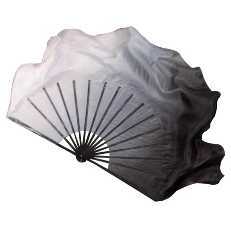 

Colorful Hand Made Dance Fan Handheld Bamboo Fan Pair For Folk Dance Show Props White Black Gradient Shuimo Veil 1L+1R