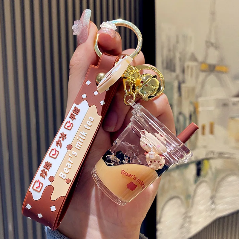 

Cartoon Acrylic Bear Milk Tea Cup Keychain Trend Lollipop Mug Drink Bottle Keyring Cute Bag Car Key Pendant for Girl Friends