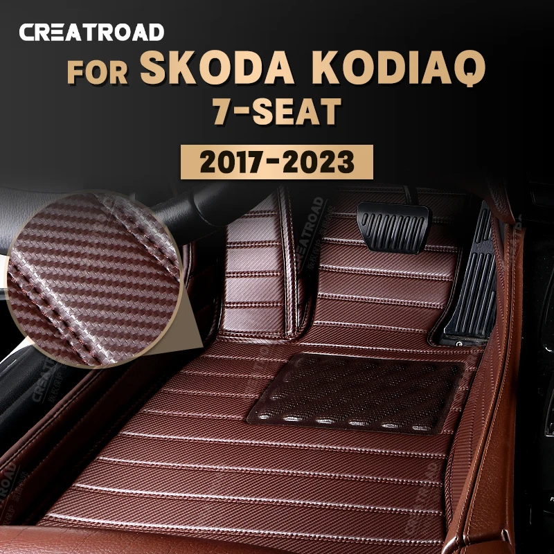 

Custom Carbon Fibre style Floor Mats For Skoda Kodiaq 7-Seat 2017-2023 18 19 20 21 22 Foot Carpet Auto Interior Accessories