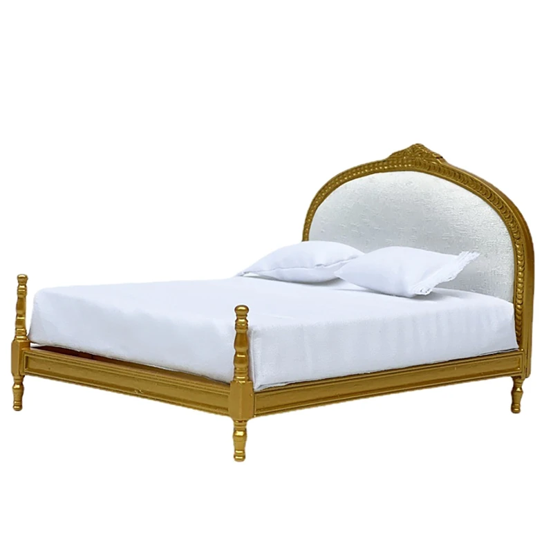 

1/12 Dollhouse Mini Double Bed Home Bedroom Furnitures Model Doll House Decor Accessories