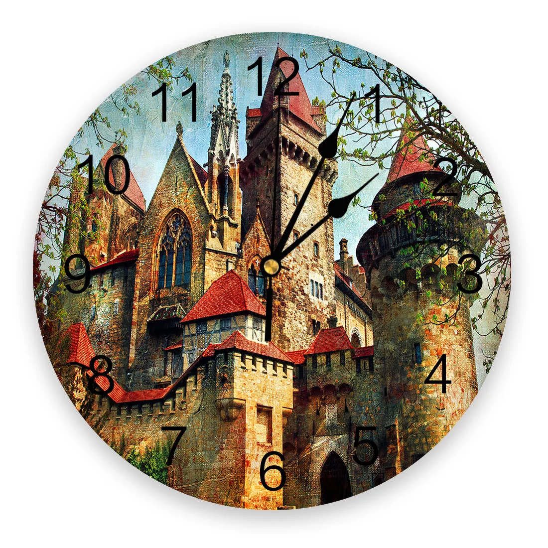

Старые настенные часы с замком и деревьями для детской комнаты, Современный домашний декор, декор для гостиной, настенные наклейки, настенн...