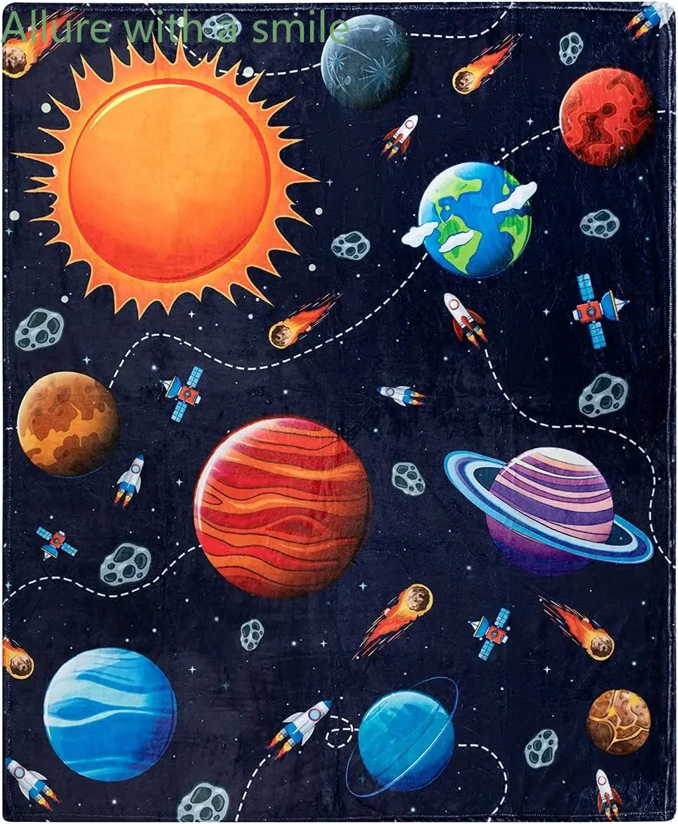 

Solar System Hug Blanket, Oversized Outer Space Blanket, Suitable for Children Boys and Girls, Wool Planet Blanket,