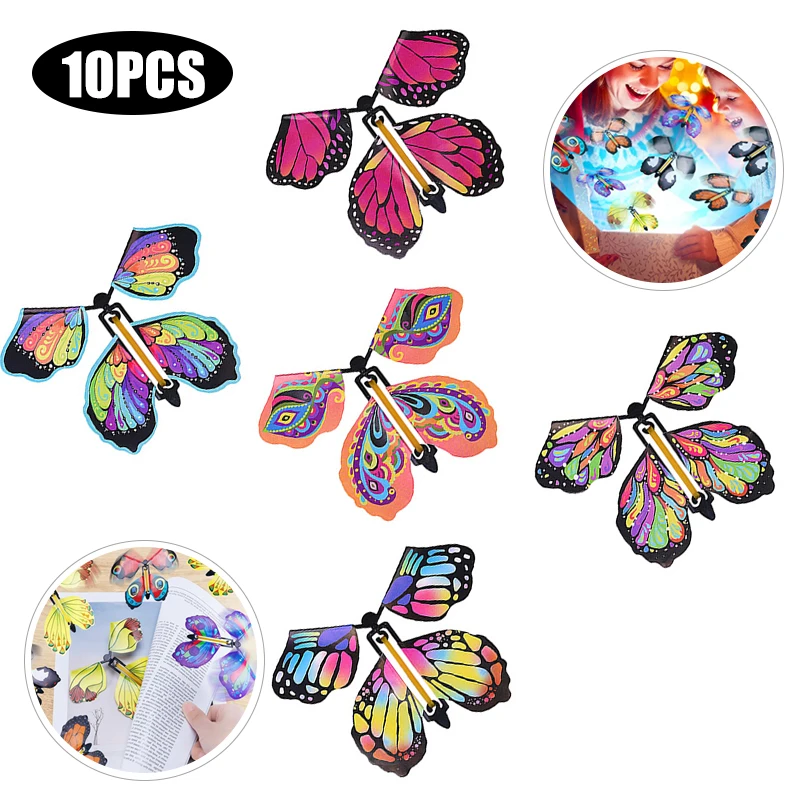 10 Pcs Flying In The Book Fairy Rubber Band Powered Wind Up Butterfly Toy Great Surprise Gift Magic Tricks Funny Joke Toys
