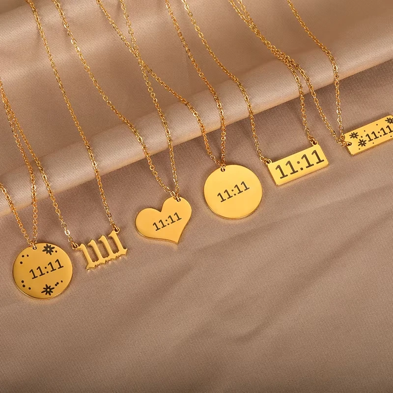 Lucky Angel Number 11:11 Necklace For Women Stainless Steel Gold Color 1111 Rectangle Pendant Birthday Jewelry Gift