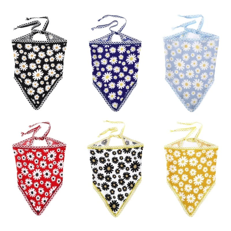 

Women Daisy Printing Hairband Lace Brim Triangular Bandanas Headband Sunproof