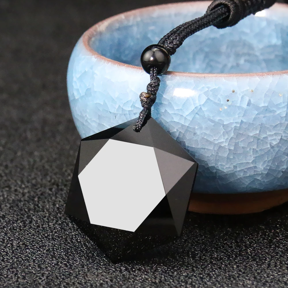 

Genuine Obsidian Star of David Necklace Black Stone Pendant Hexagon Faceted Quartz Healing Reiki Man Sweater Chain Jewelry Gifts
